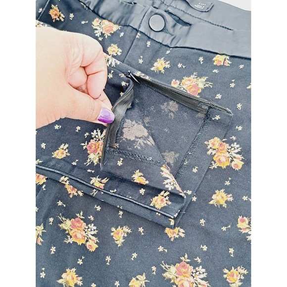 Zara Trafaluc Floral Mid Rise Ankle Zip Stretch Trouser Skinny Pants, Small 6 - Picture 5 of 9